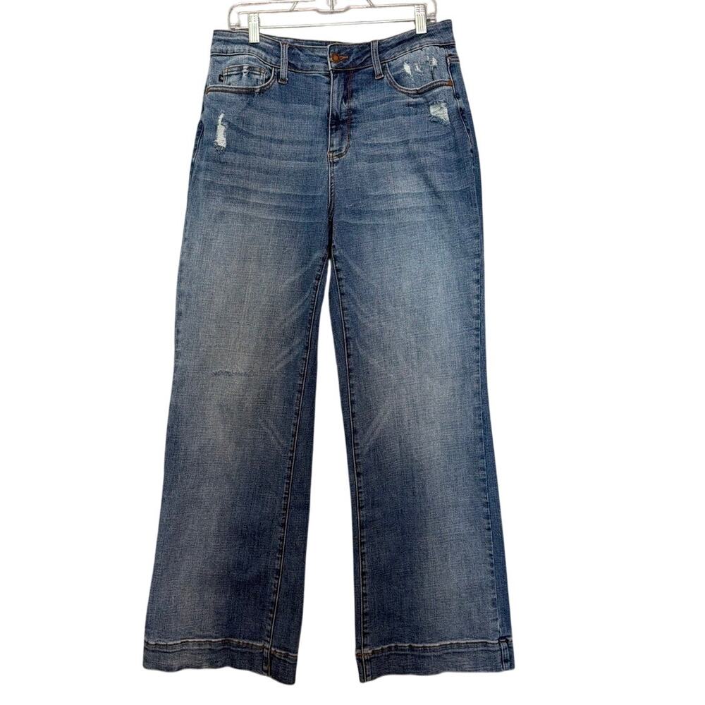 Judy Blue Wide Leg Jeans 14W High Rise Lightly Distressed Stretch Denim - Picture 2 of 10